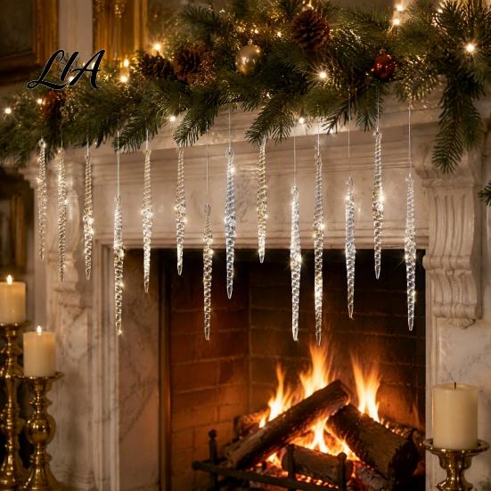 Seasonal Home Holiday Accents 12Pcs Spiral Icicle Ornaments, Christmas Twisted Hanging Decor, Transparent Tree Ornaments Pendants with Strings