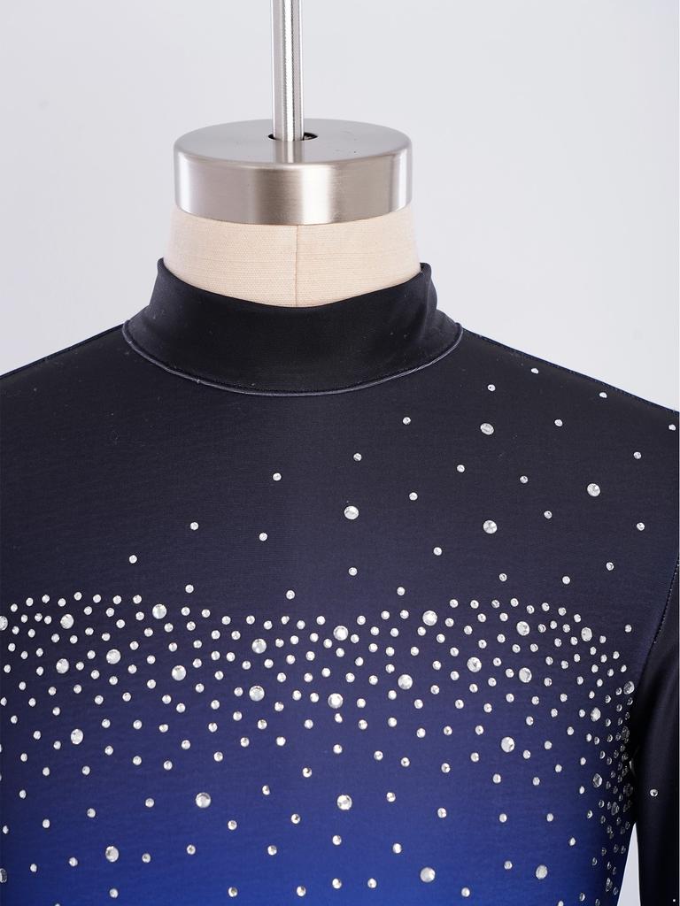 Macacão Feminino Cor Degradê Gola Alta Manga Longa Costas com Abertura Strass Brilhante Body