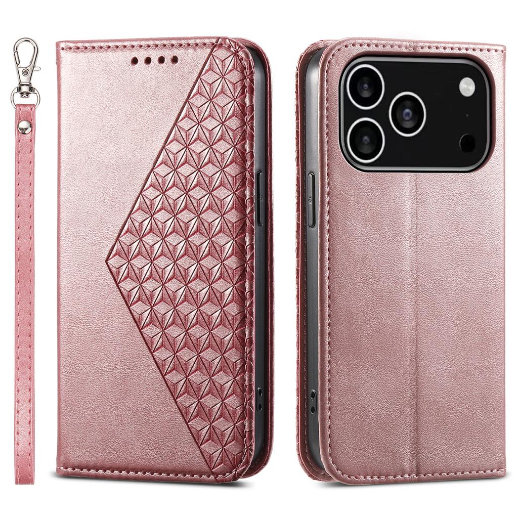 לכיסוי אייפון 17 פרו ארנק מעור PU במרקם עגל עם רצועת יד