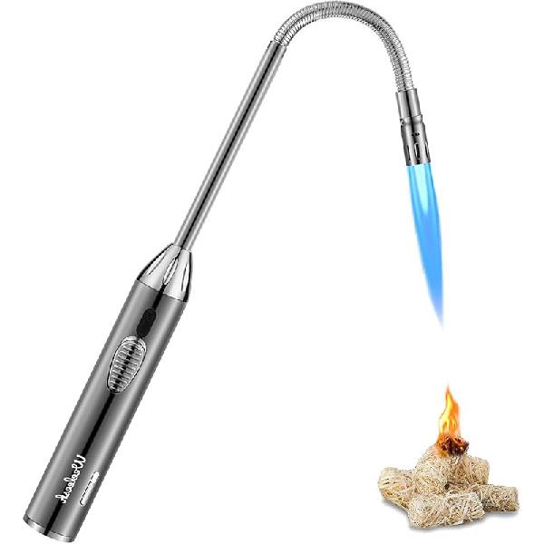 Long Grill,Refillable Butane,Windproof Flexible with Visual Fuel Window for Candles Grill BBQ Fireplaces Kitchen Camping(Butane Gas Not Included) 1 Count