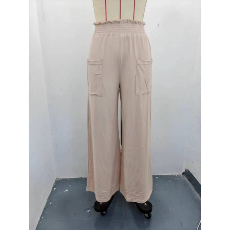 Fashion Loose Elastic Waist Women's Wide Leg Pants High Waist Casual Office Simple Office Trousers with Pockets Solid Color Elegant Clothing