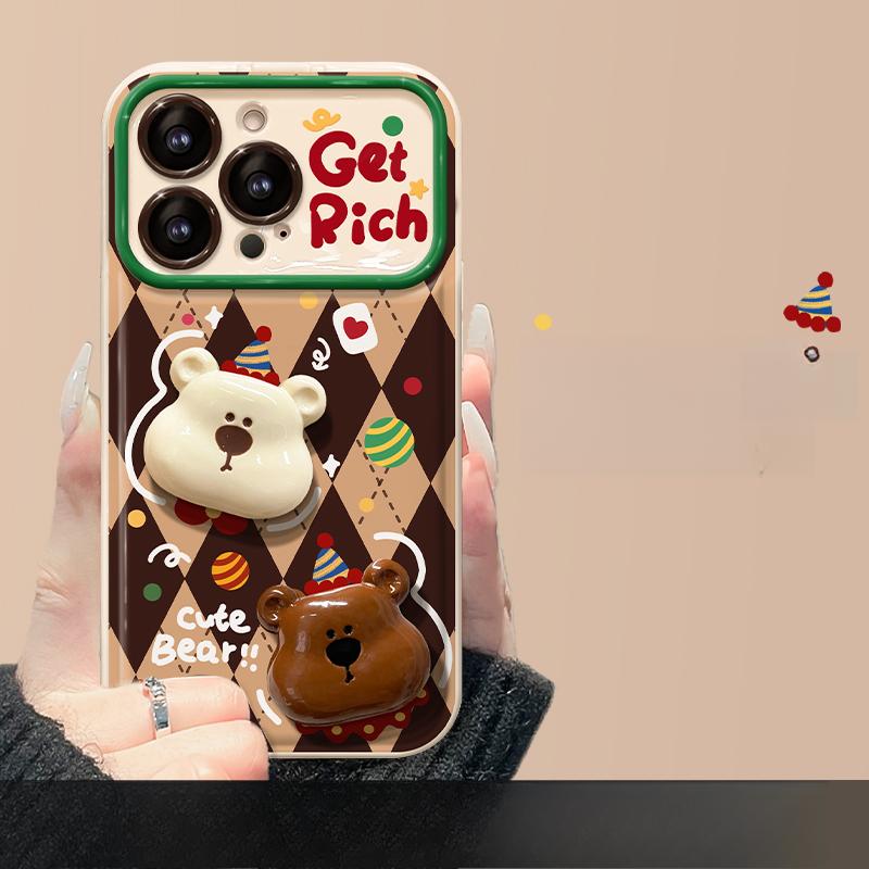 Applicable To Apple 15 Mobile Phone Case IPhone 13/14promax Christmas Bear Doll Lanyard 12 Flip Mirror