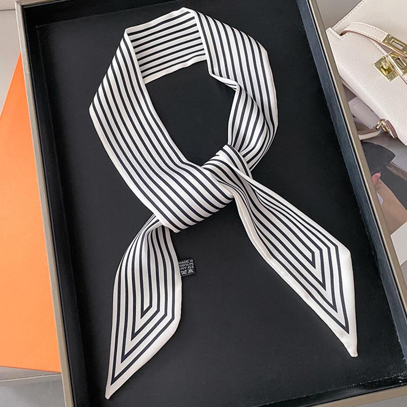 

High-Grade Letter C Print Silk Scarf Hair Band Ribbon Tied-Up Luxury Small Hair Scarves Vintage Satin Ribbon Hair Accessories 5x90cm