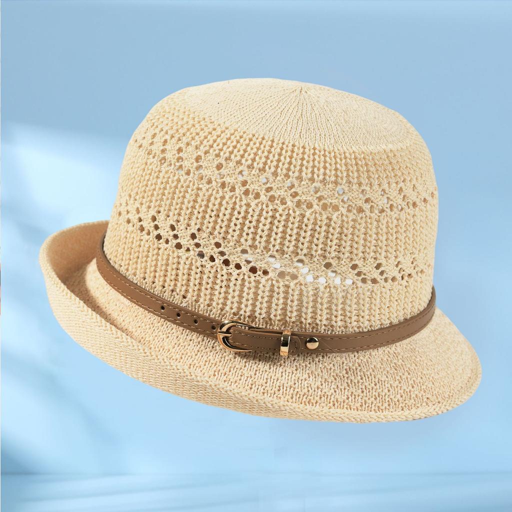 2026 New Sun Hat Women's Sunscreen Hollowed Out Breathable Basin Hat Korean Version Elegant Top Hat Belt Shows Small Face