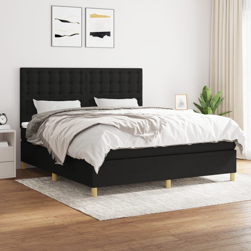 Vidaxl Continental Bed with Mattress, Black, Fabric 180X200 Cm