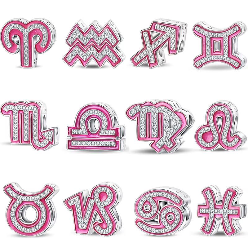 Charms Bead 26 Letters 925 Silver 12 Zodiac Signs Dangle Fit Bangle Bracelet Necklace DIY Jewelry Gifs