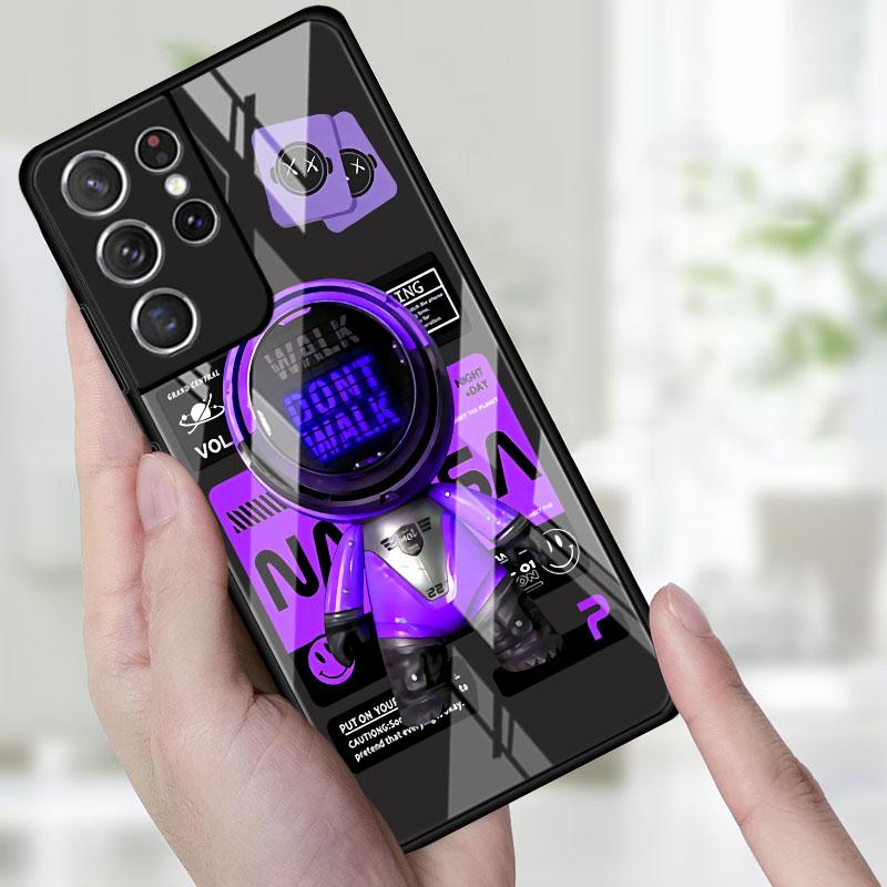 Phone Glass Case For Samsung Galaxy S22 S21 S20 Ultra FE S9 S10 S8 Plus Note 20 10 Lite 9 8 Cover Coque Cute Head Mini Astronaut