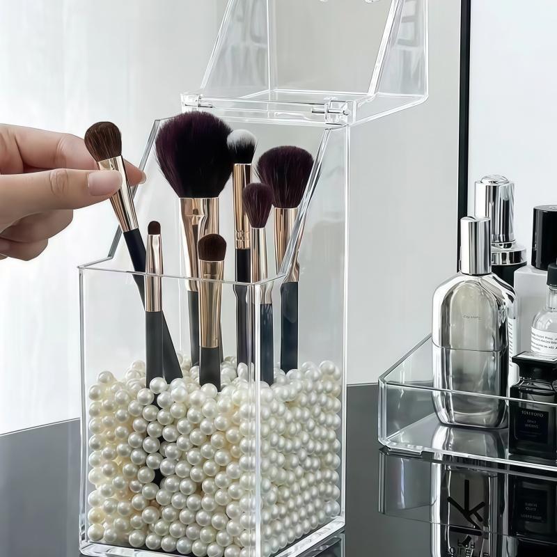 Multi Functional Flip Transparent Acrylic Storage Tube, Dressing Table Makeup Brush Storage Bucket, Student Stationery Storage
