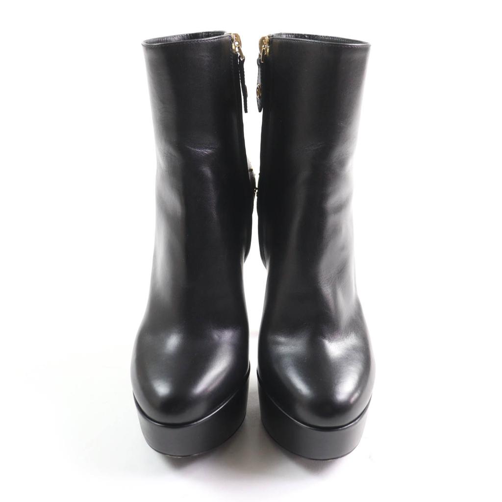 LOUIS VUITTON Ankle boots Monogram Studs Side Zip Black brown leather Women 36 Used