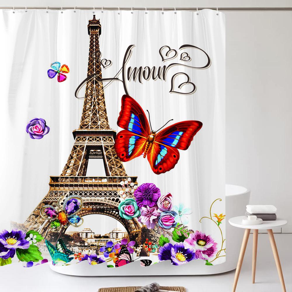 3D Print Paris Tower Bathroom Shower Curtains Waterproof Polyester Fabric With Hooks 240X180Cm Bath Screen Home Decor Curtain