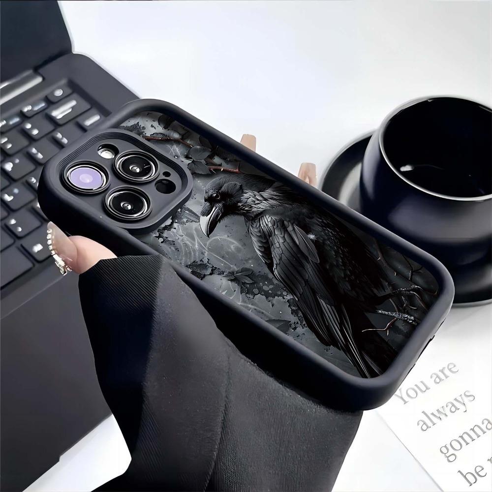 Black crow pattern phone case suitable for iPhone 17 16 15 14 13 12 11 Pro/Max/Plus anti drop and shockproof back cover