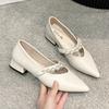 Fashion Spring new coarse heel shoes women's fashion pointed head shallow mouth beaded waterproof non-slip low-top shoes