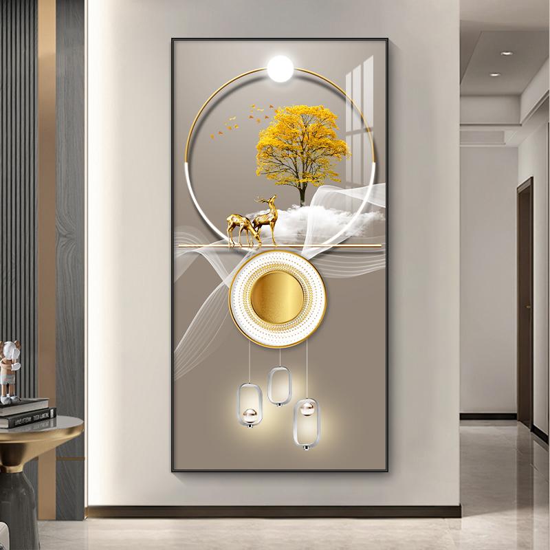 Pictură abstractă de lux de pânză aurie, artă de perete cu lumină copac bogat, afișe și imprimeuri pentru cerb, pentru decorarea coridorului, verandă