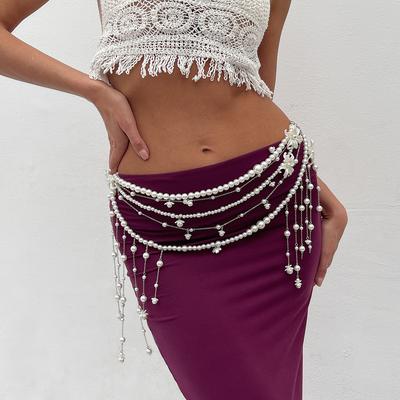 Multi-layer Pearl Beaded Tassel Waist Chain Sexy Stacking Beaded Body Chain Light Luxury Delicate Outwear Niche High Sense of Women's Jewellery