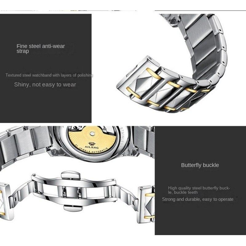 AILANG Montre mécanique entièrement automatique pour hommes Montre pour hommes Mode Double Calendrier Pierre Acier Montre étanche