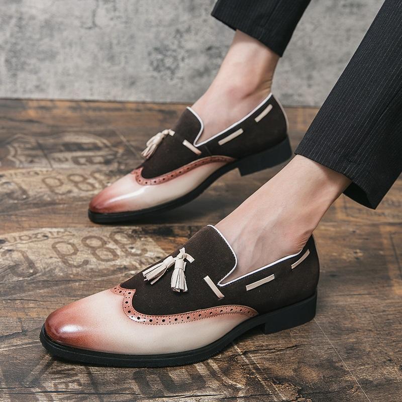 Luxury Brand Tassels Suede Patchwork Loafers Men Wedding Party Dress Shoes Designer Male Formal Footwear Sapatos Tenis Masculino