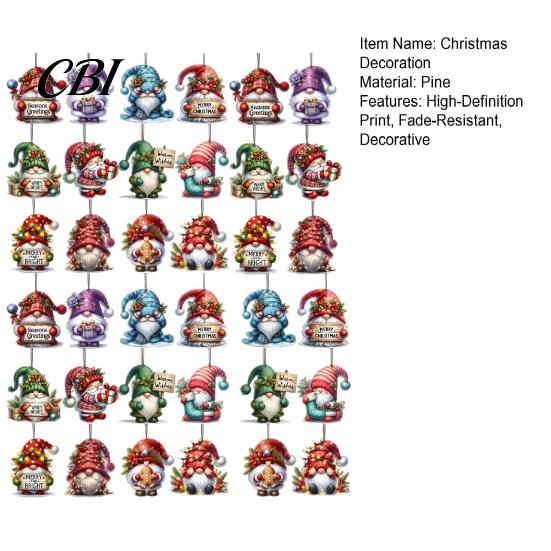 Nordic Holiday Party Decor 12/24/36Pcs Christmas Gnome Ornaments, 2D Wooden Decorations for Xmas Tree, Funny Ornaments Fireplaces Gnomes Hanging Home