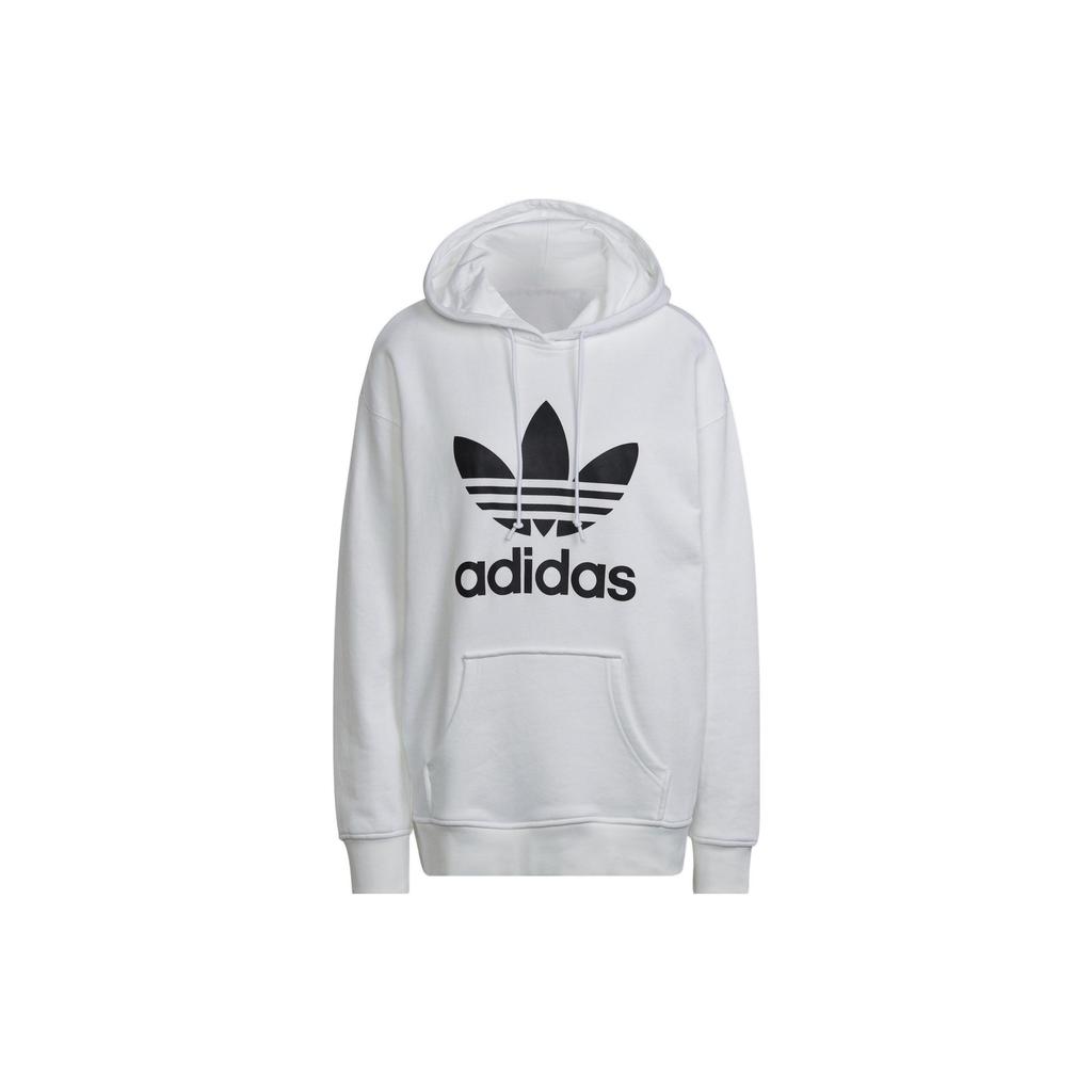 Adidas Originals Trefoil Hoodie Classic Trefoil Print Pullover Long Sleeve Sweatshirt Women Hoodies White HN8329