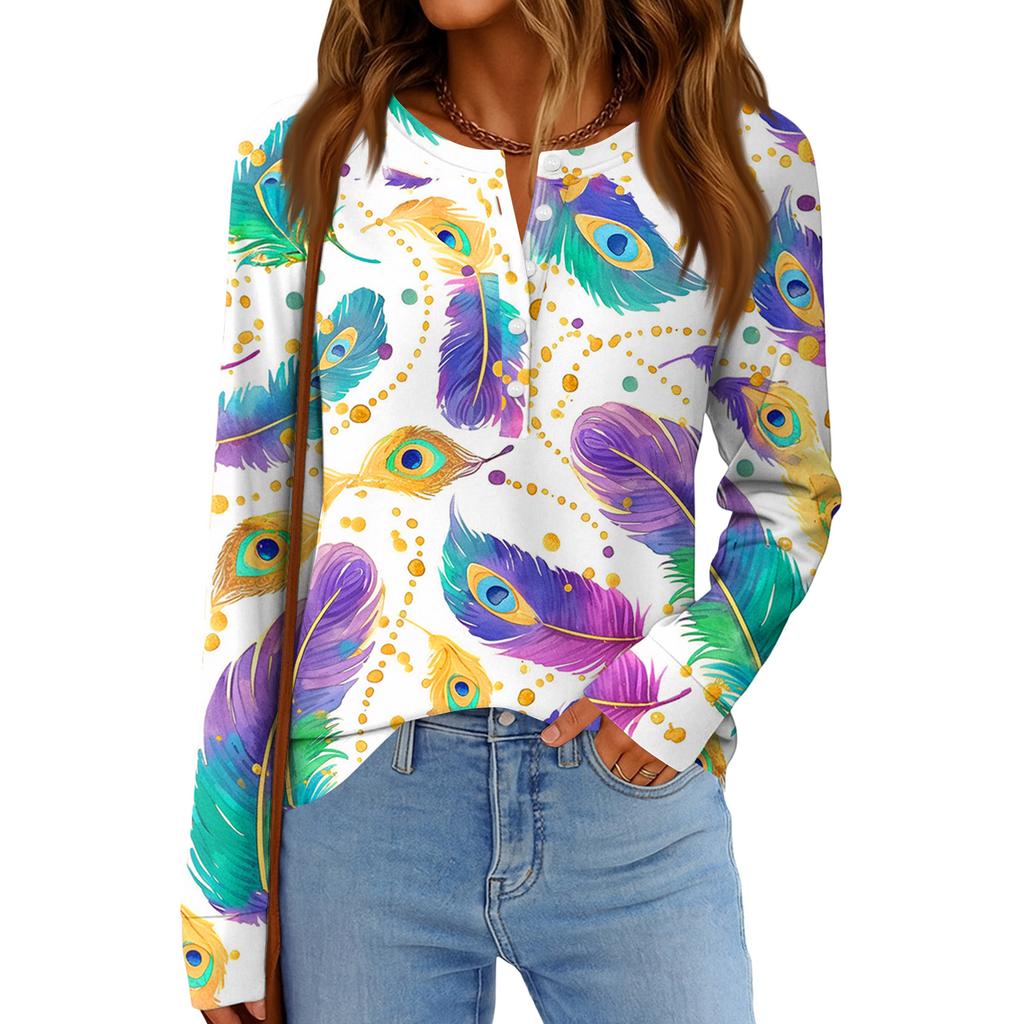 Women's Fashionable Loose Long Sleeved Carnival Printed Casual Top