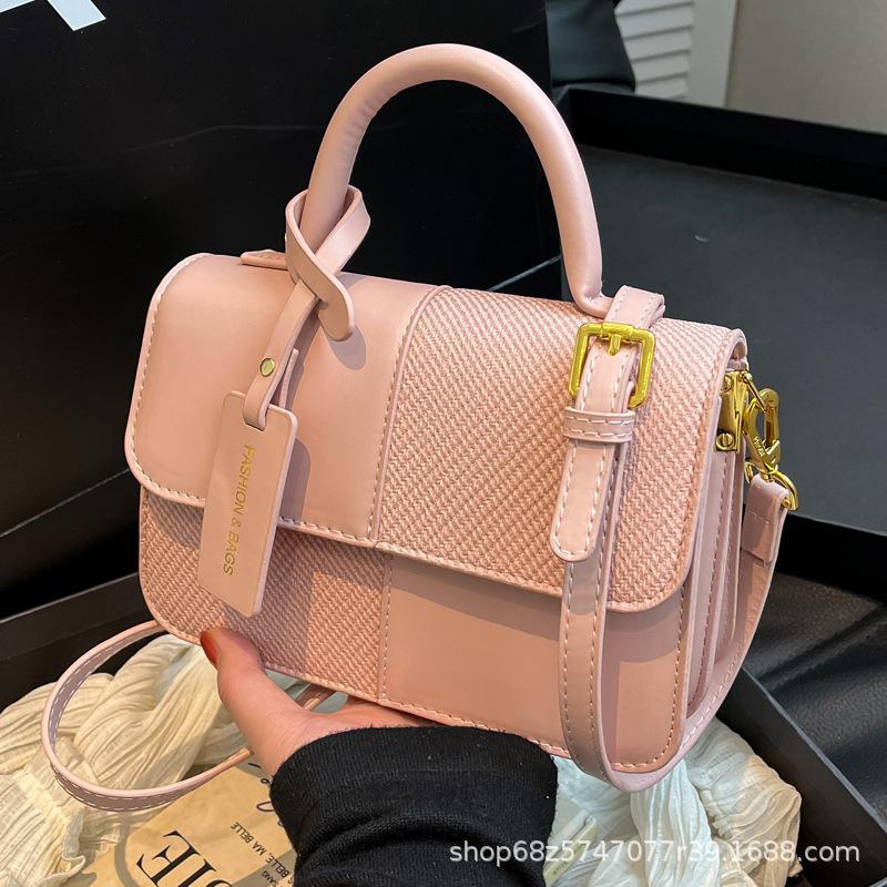 2025 new contrasting color retro portable small square bag female Sen Meng fashionable texture shoulder bag personalized commuter messenger bag