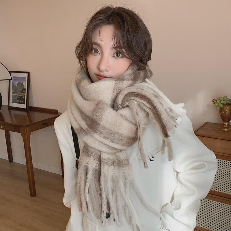 2024 Winter High-End Versatile Striped Scarf: Thickened, Warm, and Chic Korean Autumn/Winter Shawl