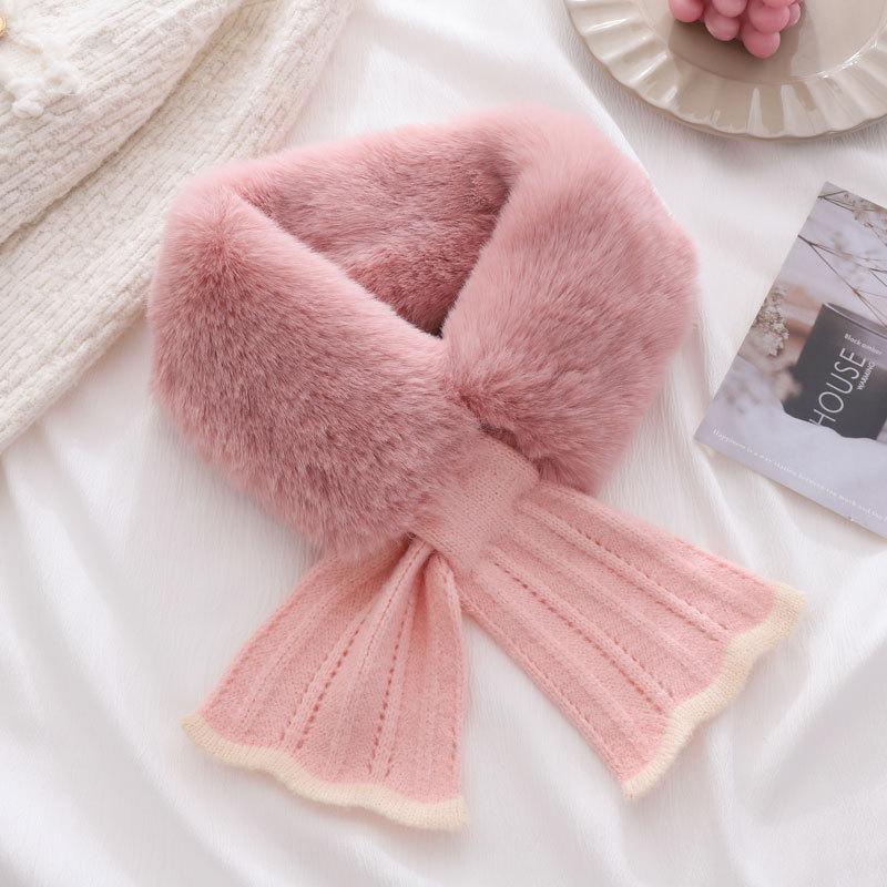 

Knit Fishtail Plush Neck Warmer Women Autumn Winter Cross Faux Rabbit Fur Cute Versatile Student Premium Scarf