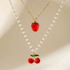 JMXD Women’s Faux Pearl Cherry Fruit Collarbone Necklace, Trendy Bestseller Premium Elegant Minimalist Fashion Versatile Gift for Her