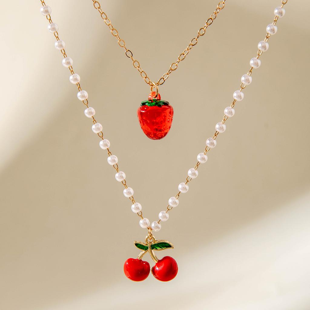 JMXD Women’s Faux Pearl Cherry Fruit Collarbone Necklace, Trendy Bestseller Premium Elegant Minimalist Fashion Versatile Gift for Her