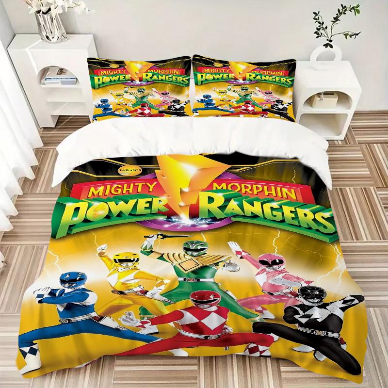 Mighty Morphin Power Rangers Print 3Pcs Bedding Set,Duvet Cover with 2 Bedro,Pillowcase Home Birthday Gift