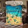 Northern Lights Bear Theme Throw Blanket Custom Name Text Personalized Blanket Soft Cozy Blanket for Home Sofa Bed
