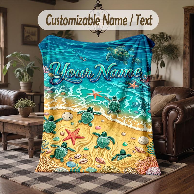 Northern Lights Bear Theme Throw Blanket Custom Name Text Personalized Blanket Soft Cozy Blanket for Home Sofa Bed
