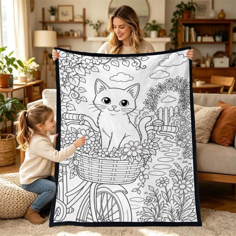 Kids Coloring Blanket Family DIY Painting Activity Gift Animal Themed Soft Throw