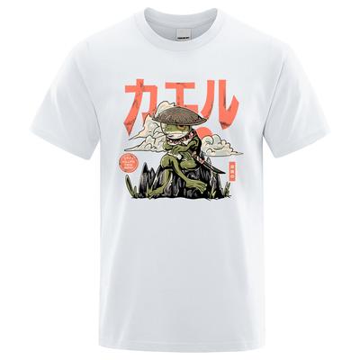 Der letzte Frosch-Samurai Anime-Druck T-Shirts Herren Lässig Atmungsaktiv T-Shirts Rundhals-Shirts Übergroß Baumwolle Kurzarm-Oberteil