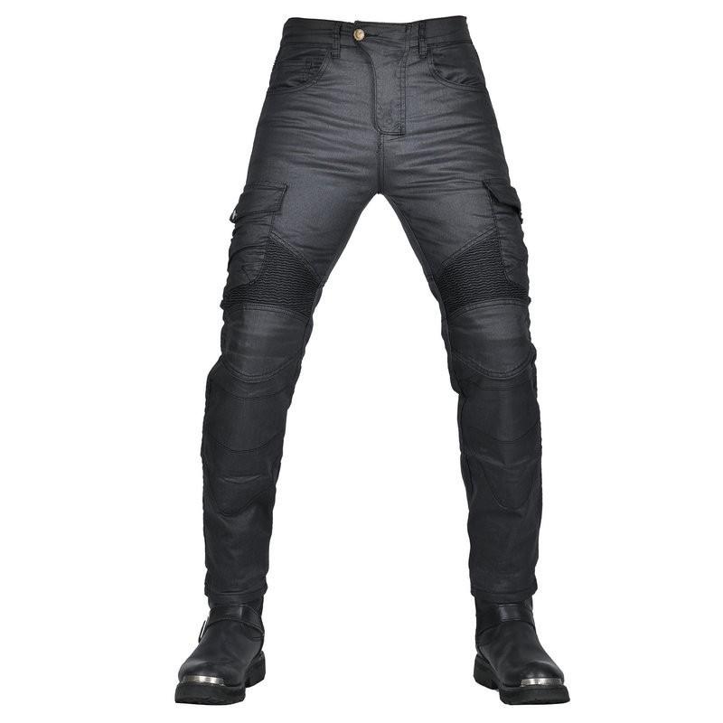 Mens Motorcycle Riding Pants With Protective Padding Reinforced Seams Multi-Pocket Tactical Design Stretchable Coated Fabric Fall