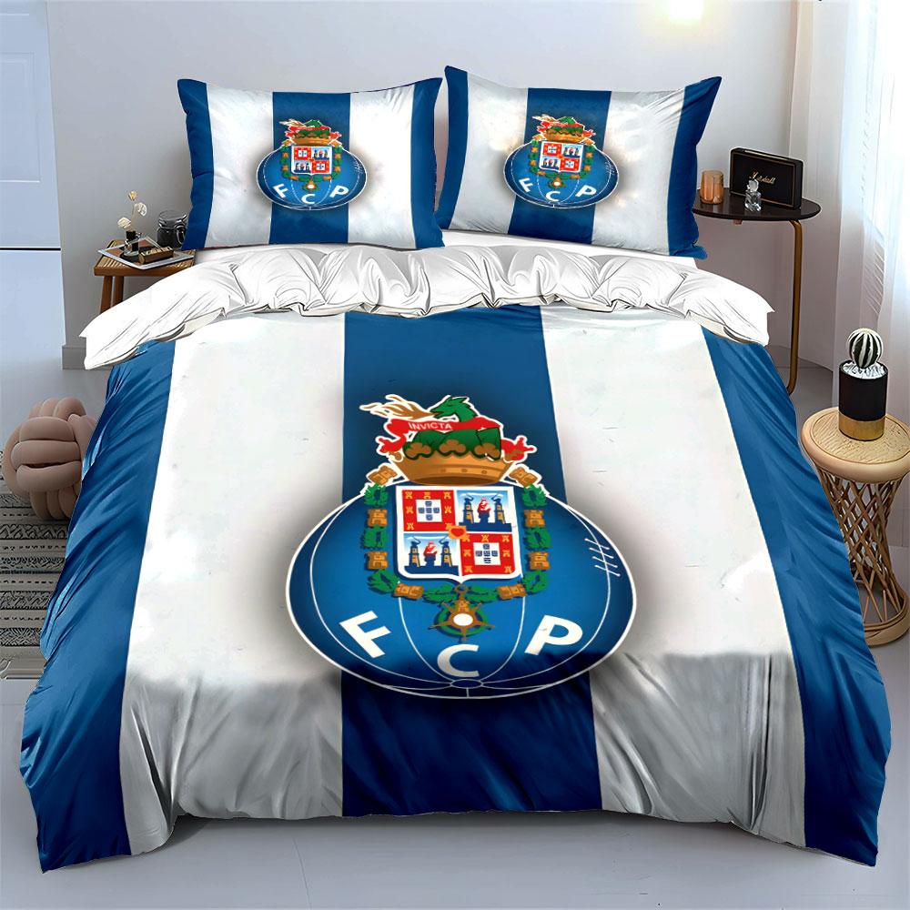 Rayas azules, escudo FCP. Juegos de cama Juegos de fundas nórdicas Fundas nórdicas Fundas de almohada(1 * Funda de edredón 2 * Fundas de almohada sin relleno de edredón)