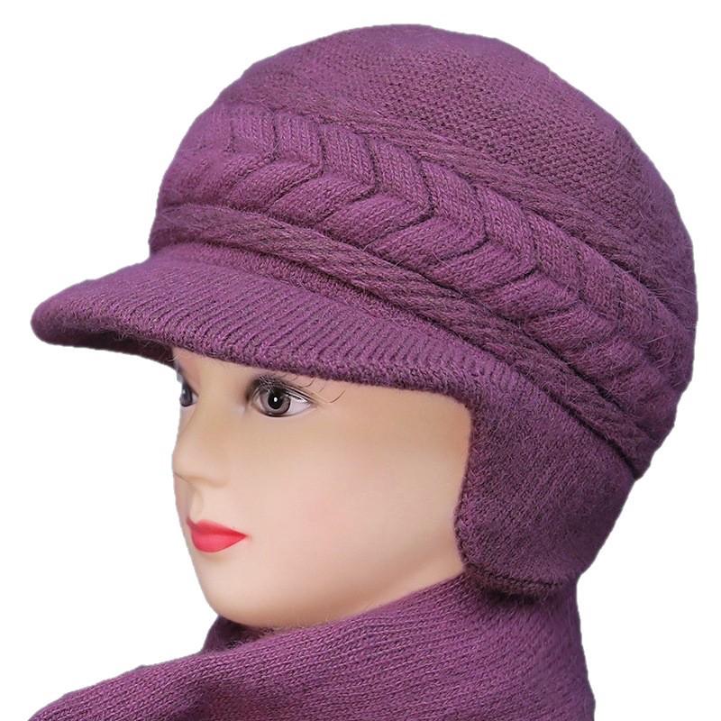 Women's Winter Hat & Scarf Set: Thick Knit with Ear Protection for Middle-Aged and Elderly