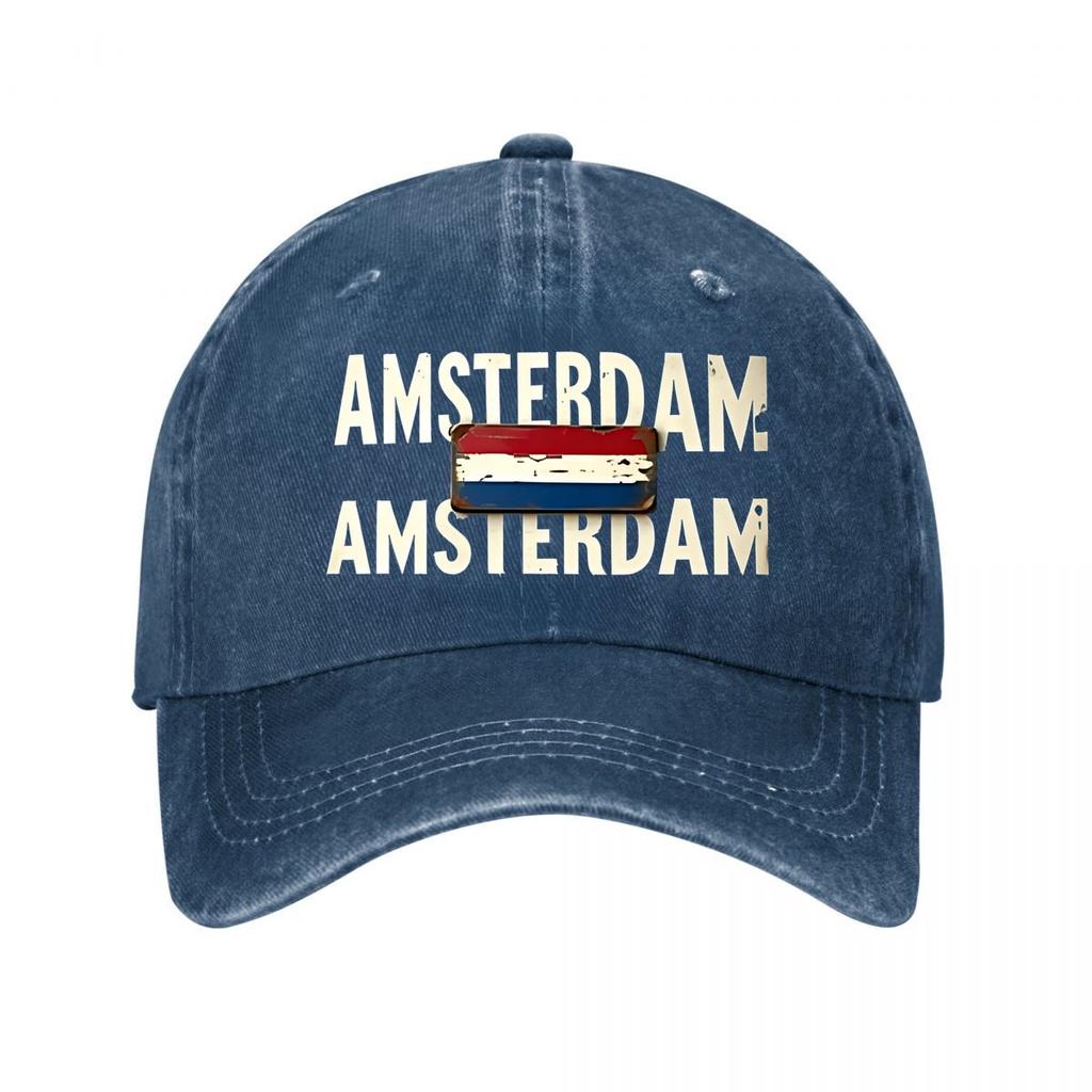 Berretto da Baseball in Cotone Lavato Vintage Amsterdam Berretto da Baseball Lavato
