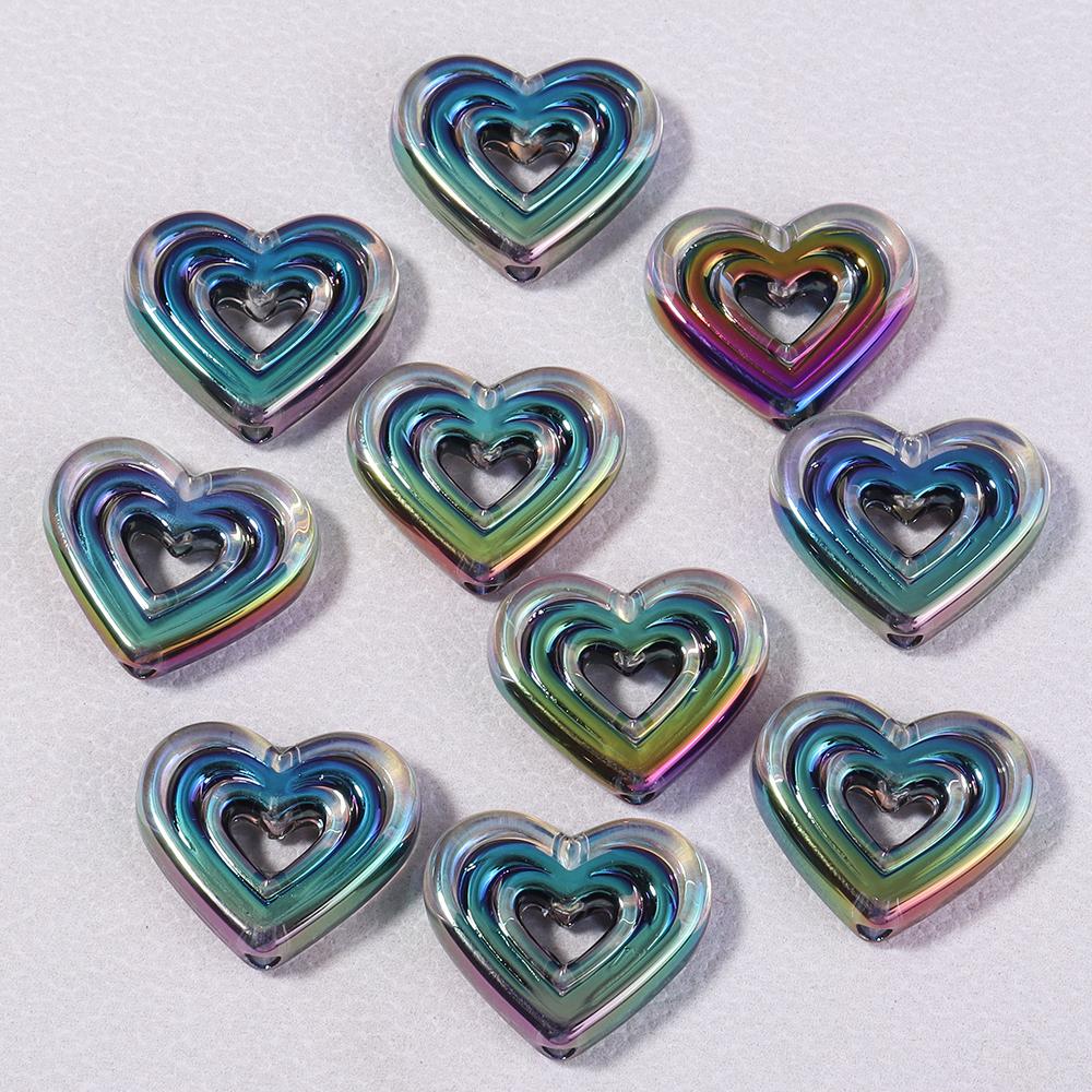 10pcs Colored Heart Shaped Beads Acrylic Hollow Beads Spacer Bead For DIY Handmade Charms Bracelet Keychains Jewelry Accessories чёрный