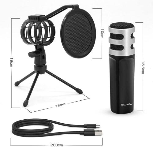 XIAOKOA USB Condenser Microphone with High Sensitivity, Noise Reduction, Unidirectional Pitch, Adjustable Volume, for PC Recording, Home Recording, Li