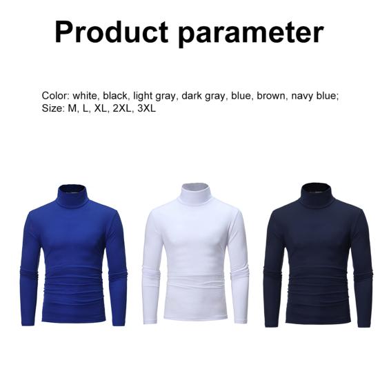 Camiseta Cor Sólida Manga Comprida Algodão Masculina Gola Alta Slim Básica Top para Primavera