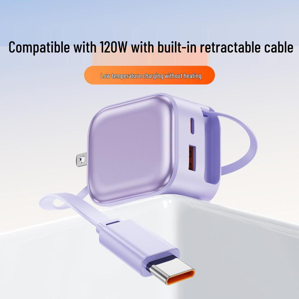 GaN Fast Charger with Smart Chip & Retractable Cable for Apple & Huawei Devices