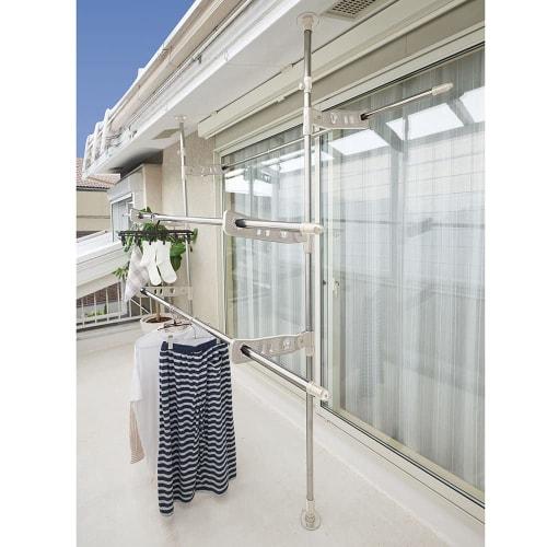 Bestco NY-282 Stainless Steel Tension Clothes Dryer for Balcony, 3 Tiers, Light Gray, Dimensions: 9cm Wide x 44-78cm Deep x 220-300cm High