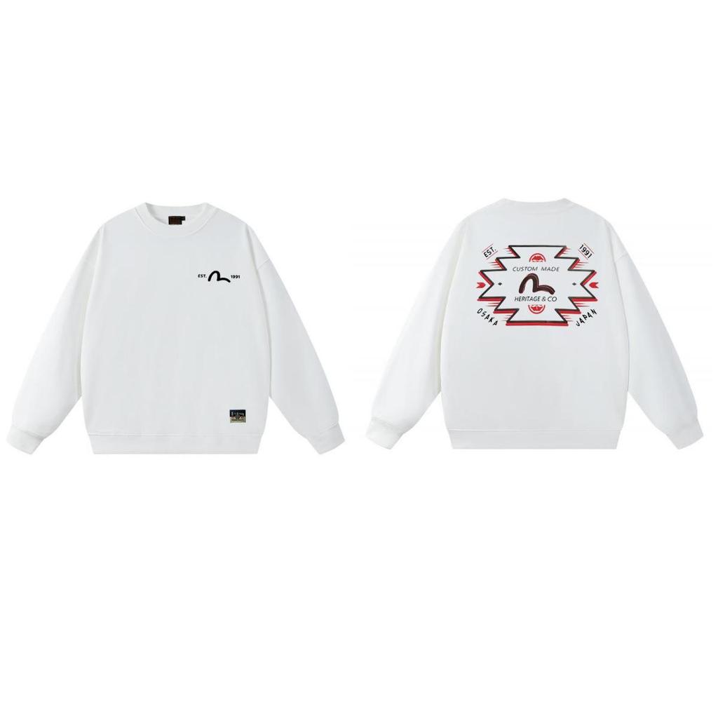 Fukujin EVISU2025 Unisex Round Neck Hoodie - Trendy Cotton Streetwear Pullover with Print