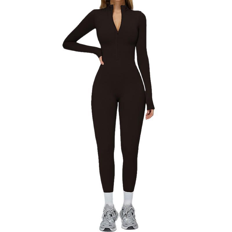 Plush Zipper Jumpsuit - Warm, Slimming, Long Sleeve Sportswear for Winter & Autumn