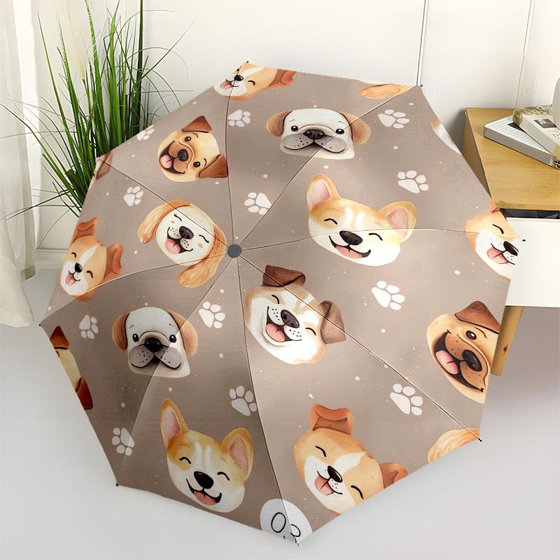 1pc Corgi Faces Pattern Umbrella with Plastic Handle,Compact & Stylish,Cartoon Pattern,Outdoor UmbrellaPT491