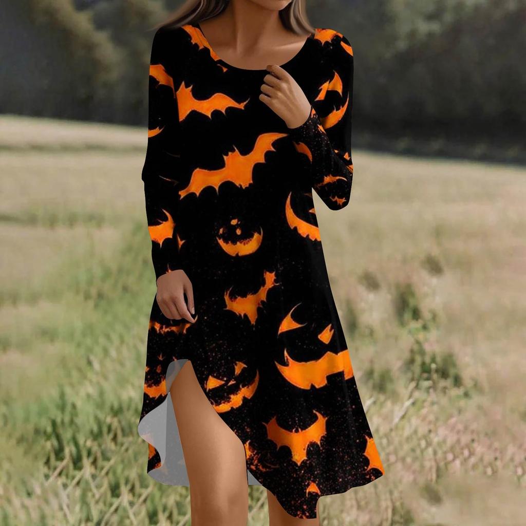 Long Sleeve Dress For Women Casual Loose Fit Print Dress With Pockets