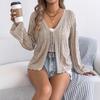 women's Cable Knit Hollow Out Tie Front Flare Long Sleeve Knit Cardigan Solid Color Casual Cover Up
