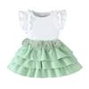 6M-3Y Baby Girl Summer Suit Baby Girl Short-sleeved Top + Mesh Flowers Layered Cake Skirt Girls Bustier Skirt