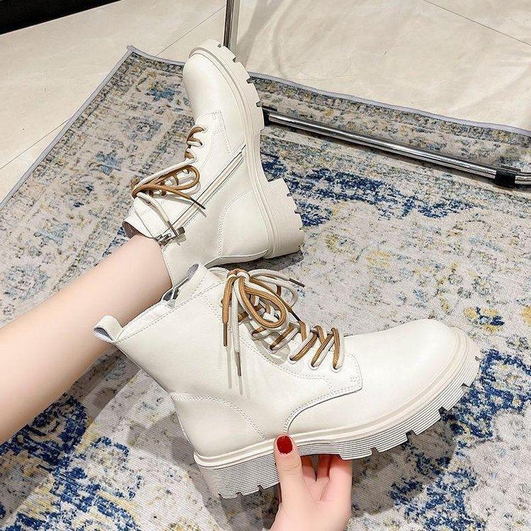 Thick-soled Martin fleece boots 2025 heightening retro new British small boots short boots autumn and winter trend ins