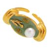 Enamel Painted Rose Pearls Open Ring Comfort Fit Adjustable Stainless Steel Fashion Flexible Sizing Rose Design Ring